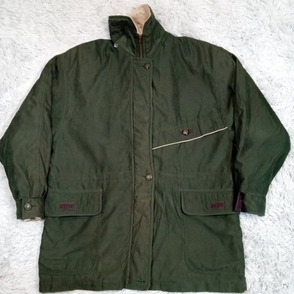 Larry Levine Womens Jacket Coat Sport Green M Zip Button Lined‎ Removable Hood - Picture 1 of 16
